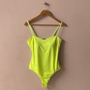 Fashion Nova Neon Yellow Lightly Padded BodySuit Size M GUC